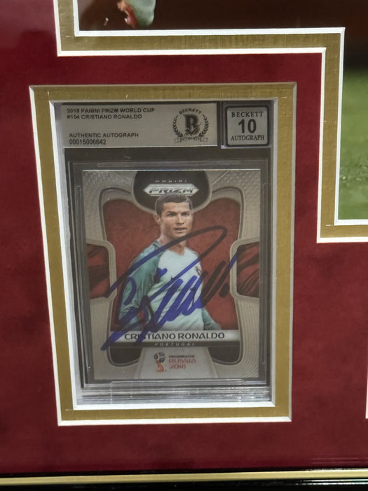 Cristiano Ronaldo Portugal On Card Autographed 2018 Panini Prizm World Cup Framed Collage Beckett 10 Auto