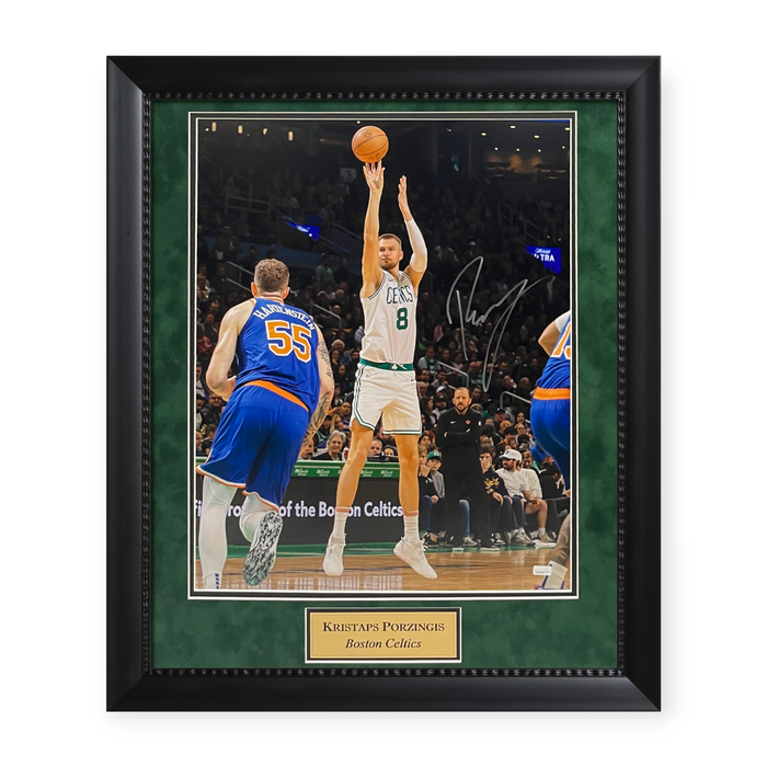 Kristaps Porzingis Boston Celtics Autographed 16x20 Photo Framed To 23x27 Beckett