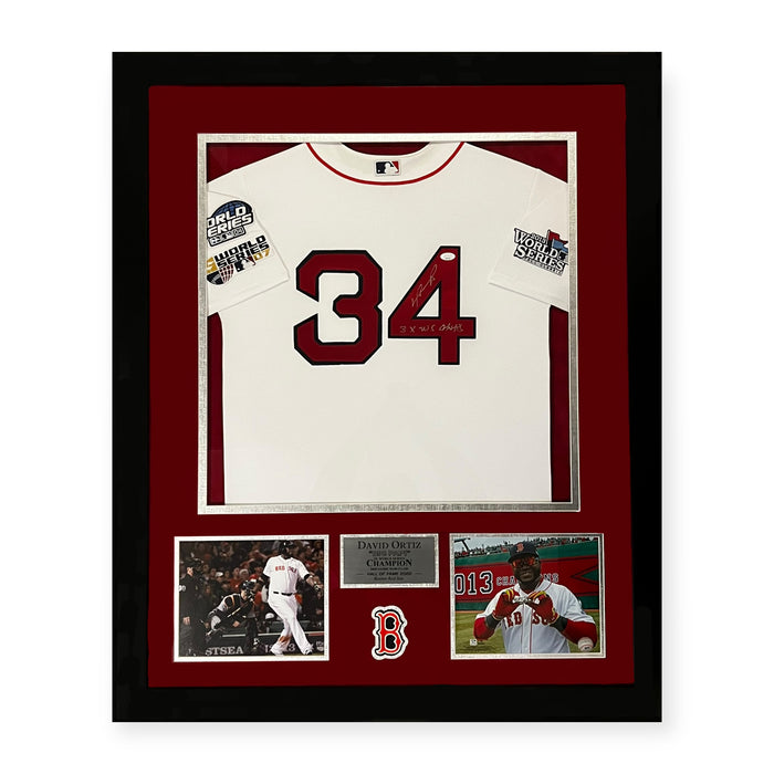David Ortiz Red Sox Autographed Jersey w/ Inscription Framed To 32x40 JSA