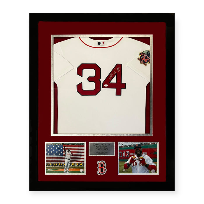 David Ortiz Red Sox Autographed Jersey w/ Inscription Framed To 32x40 JSA