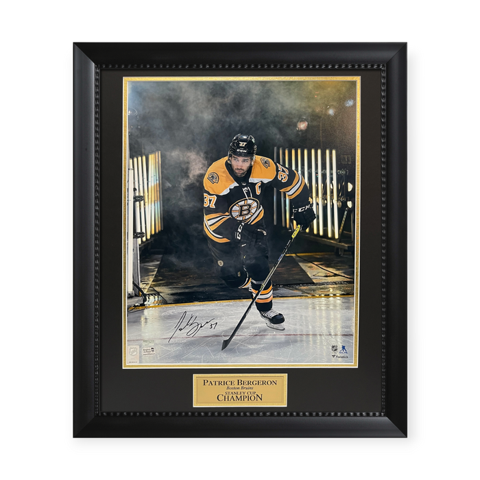 Patrice Bergeron Boston Bruins Autographed 16x20 Photo Framed to 23x27 NEP