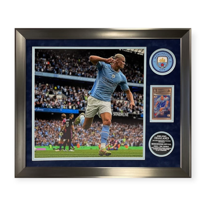 Erling Haaland Manchester City Autographed 2022 Topps Project22 Card Collage Framed To 23×27 Beckett