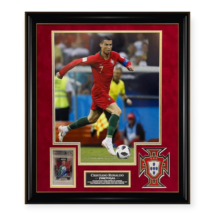 Cristiano Ronaldo Portugal On Card Autographed 2018 Panini Prizm World Cup Framed Collage Beckett 10 Auto
