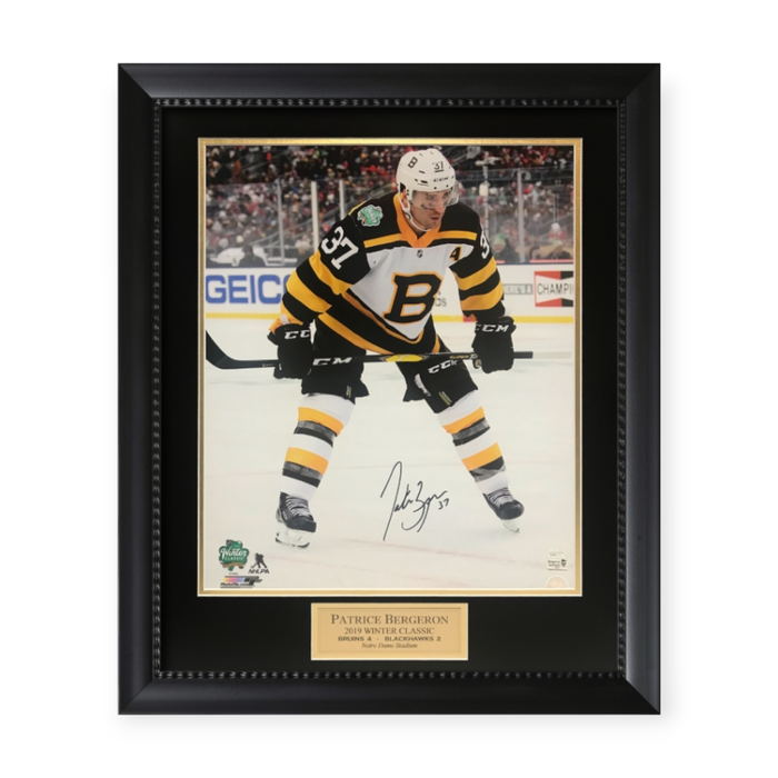 Patrice Bergeron Boston Bruins Autographed 16x20 Photo Framed to 23x27 NEP