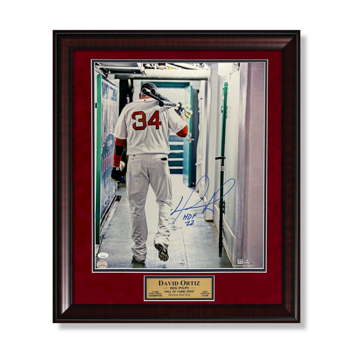 David Ortiz Red Sox Autographed 16x20 Photo Framed to 20x24 w/ Inscription JSA