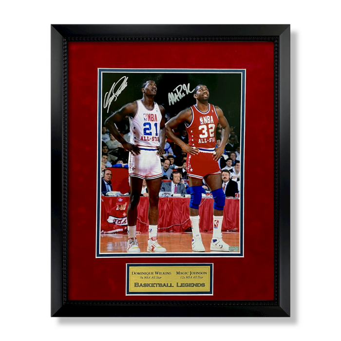 Magic Johnson & Dominique Wilkins Autographed 11x14 Photo Framed to 16x20 NEP