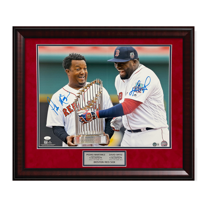 David Ortiz & Pedro Martinez Red Sox Dual Autographed 16x20 Photo Framed to 20x24 BAS