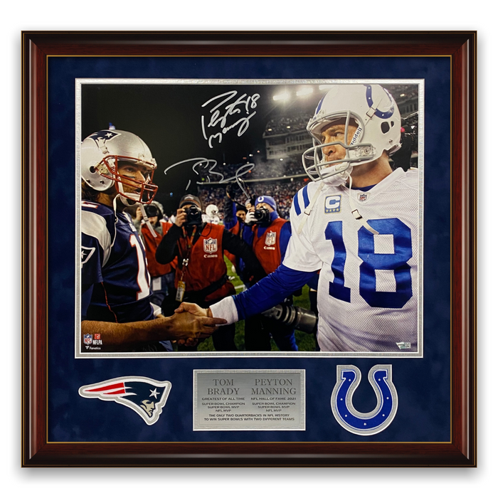 Tom Brady & Peyton Manning Autographed 16x20 Photo Framed to 23x27 Fanatics
