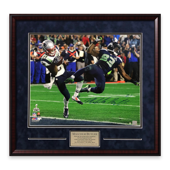 Malcolm Butler New England Patriots Autographed 16x20 Photo Framed to 23x27 NEP