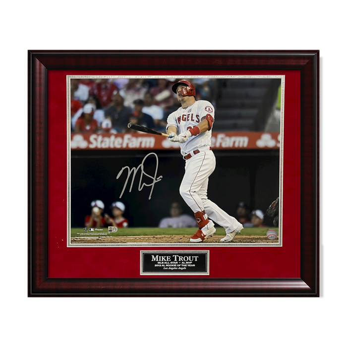 Mike Trout Los Angeles Angels Autographed 16x20 Photo Framed To 23x27 MLB Authentic