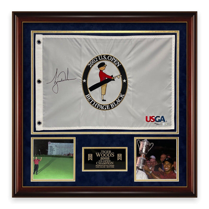 Tiger Woods Autographed 2002 US Open Flag /500 24x24 Upper Deck