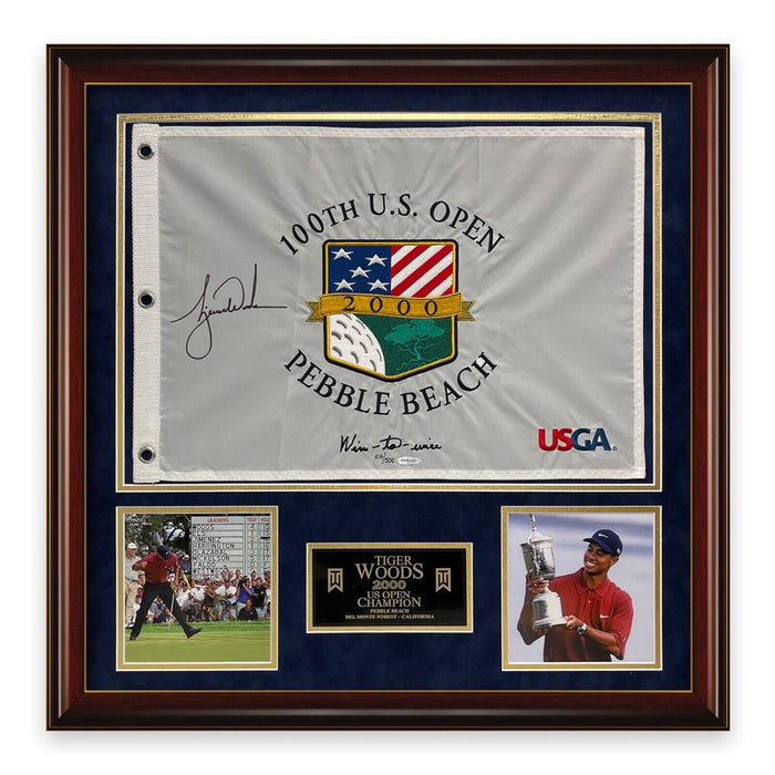 Tiger Woods Autographed 2000 US Open Flag /500 24x24 Upper Deck