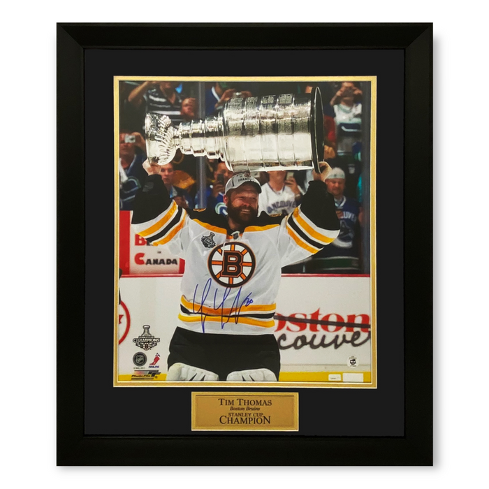 Tim Thomas Boston Bruins Autographed 16x20 Photo Framed to 23x27 NEP