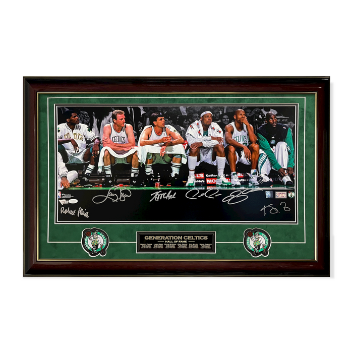 Robert Parish, Larry Bird, Kevin McHale, Paul Pierce, Ray Allen, and Kevin Garnett Celtics Autographed Photo Framed to 20x32 JSA