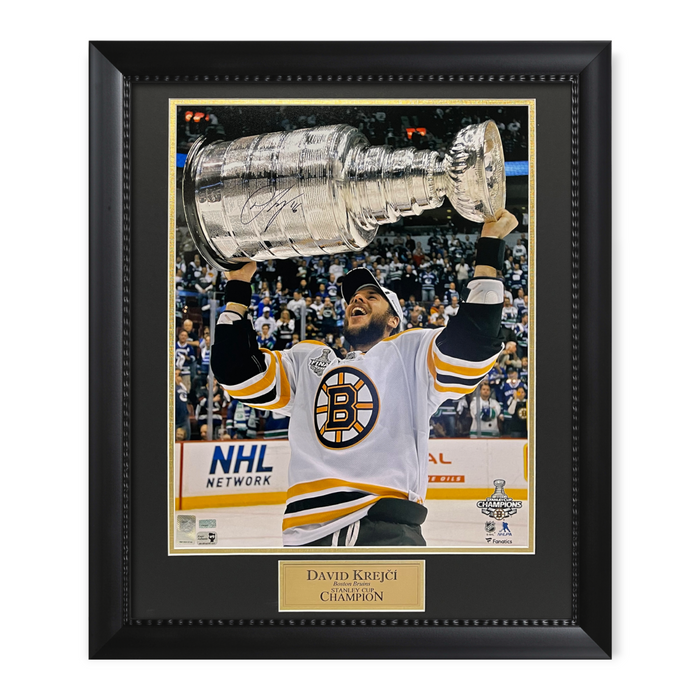 David Krejci Boston Bruins Autographed 16x20 Photo Framed to 23x27 NEP