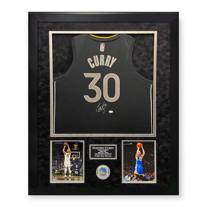 Stephen Curry Golden State Warriors Autographed Black Jersey Framed to 32x40 JSA