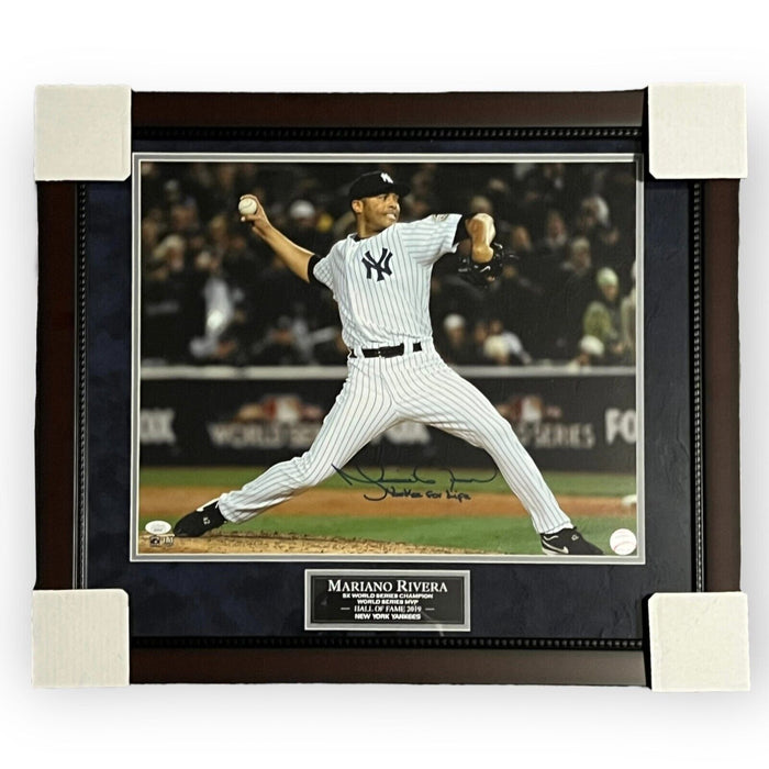 Mariano Rivera New York Yankees Autographed 16x20 Photo w/ Inscription Framed to 23x27 JSA