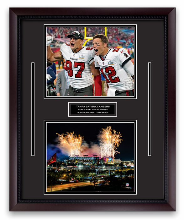 Tom Brady, Rob Gronkowski & Raymond James Stadium Unsigned Photo Collage Framed to 16x20