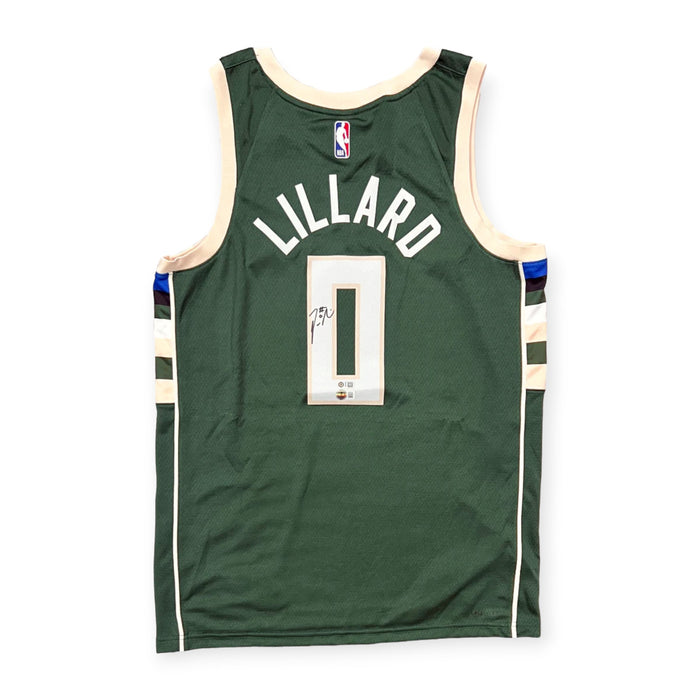 Damian Lillard Milwaukee Bucks Autographed Hunter Green Nike Icon Swingman Jersey Beckett