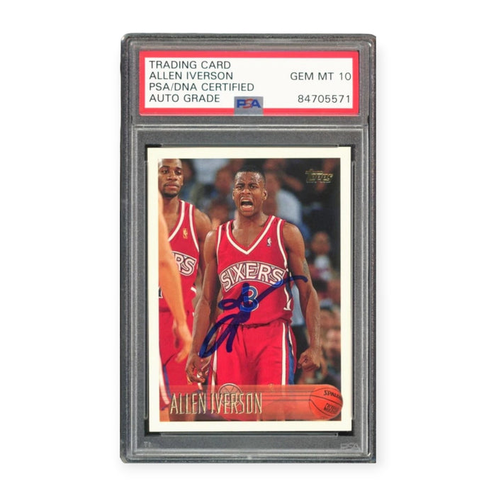 Allen Iverson On Card Autographed 1996 Topps Rookie Card RC PSA 10 Auto Grade