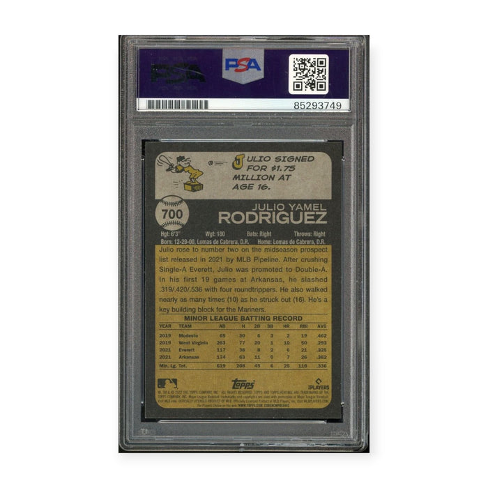 Julio Rodriguez On Card Autographed 2022 Topps Heritage #700 RC Rookie PSA 10 Auto Grade