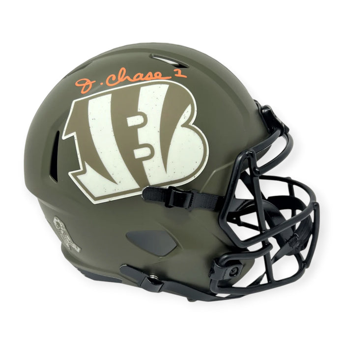Ja'Marr Chase Cincinnati Bengals Autographed Salute to Service Replica Helmet PSA