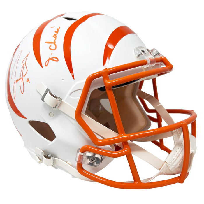 Joe Burrow & Ja'Marr Chase Cincinnati Bengals Autographed Flat White Authentic Helmet Fanatics