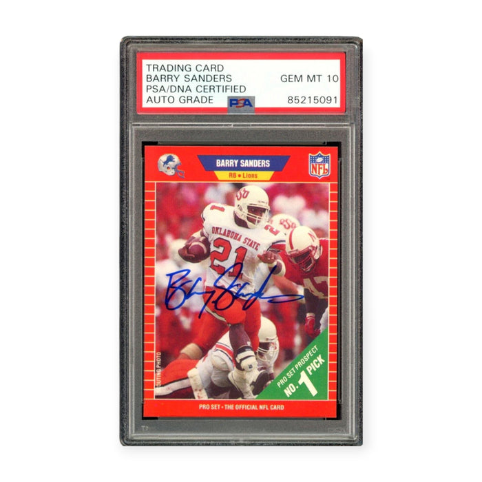 Barry Sanders On Card Autographed 1989 Pro Set Rc Rookie PSA 10 Auto Grade Gem Mint