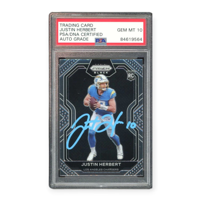 Justin Herbert On Card Autographed 2020 Panini Prizm Black RC Rookie PSA 10 Auto Grade