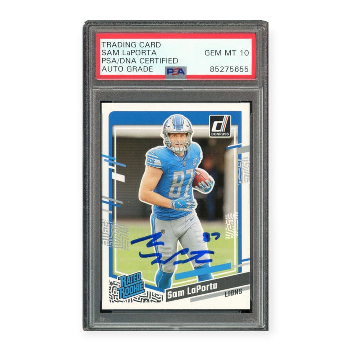 Sam LaPorta On Card Autographed 2023 Donruss Rated Rookie RC PSA 10 Auto Grade