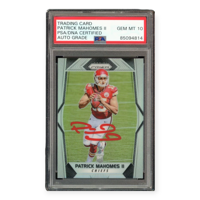 Patrick Mahomes On Card Autographed 2017 Panini Prizm Silver Rookie Red Ink PSA 10 Auto Grade