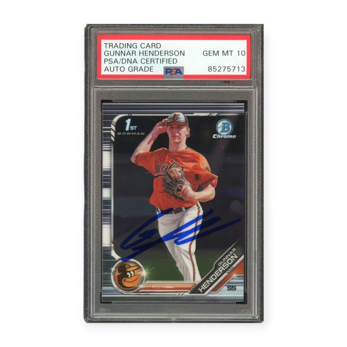 Gunnar Henderson On Card Autographed 2019 Bowman Draft Chrome RC Rookie PSA 10 Auto Grade