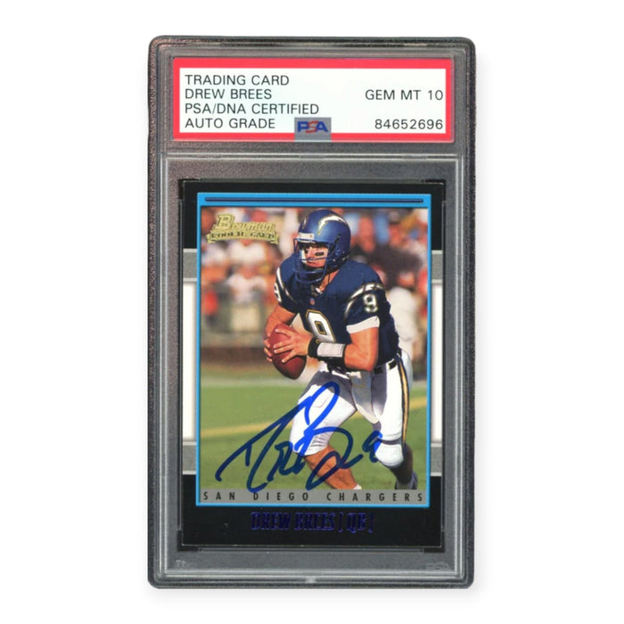 Drew Brees On Card Autographed 2001 Bowman Rookie Rc PSA 10 Auto Grade Gem Mint