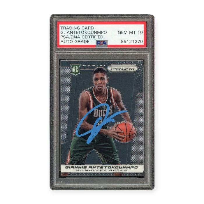 Giannis Antetokounmpo On Card Autographed 2013 Panini Prizm Rookie RC PSA 10 Auto Grade Gem Mint