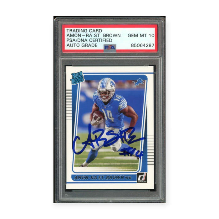 Amon-Ra St. Brown On Card Autographed 2021 Donruss Rated Rookie RC PSA 10 Auto Grade