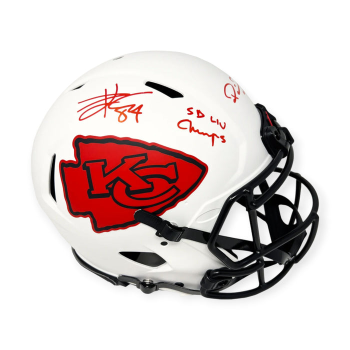 Patrick Mahomes & Travis Kelce Kansas City Chiefs Autographed Authentic Helmet w/ SB LIV Champs Inscription Beckett