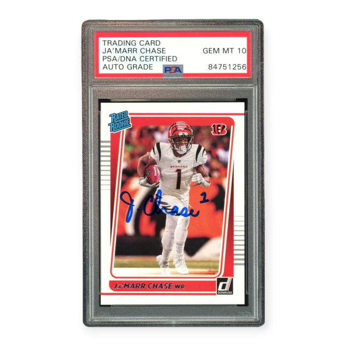 Ja'Marr Chase On Card Autographed 2021 Donruss Rated Rookie RC PSA 10 Auto Grade