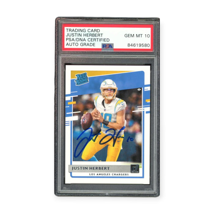 Justin Herbert On Card Autographed 2020 Panini Donruss Rookie Rc PSA 10 Auto Grade Gem Mint