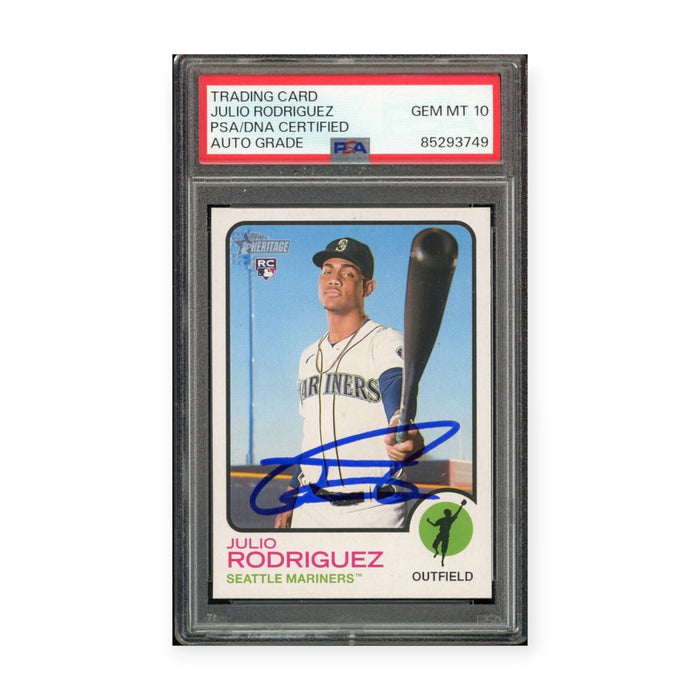 Julio Rodriguez On Card Autographed 2022 Topps Heritage #700 RC Rookie PSA 10 Auto Grade