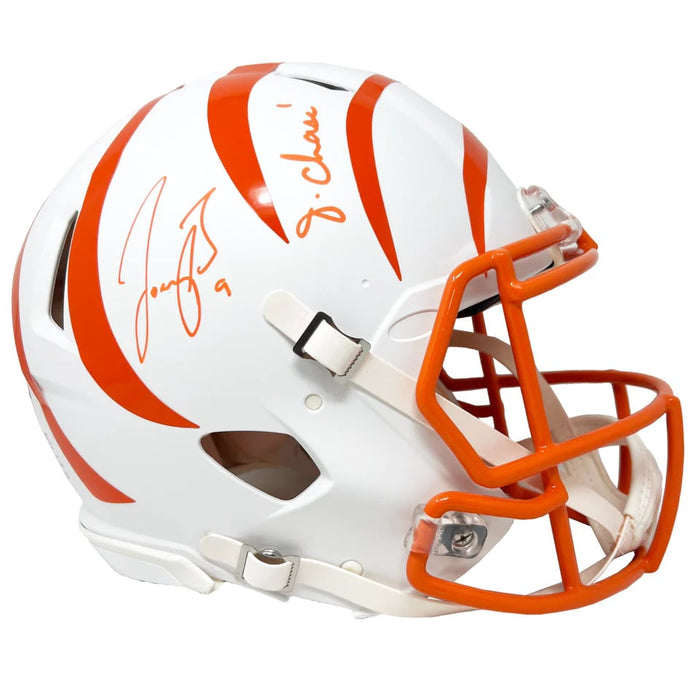 Joe Burrow & Ja'Marr Chase Cincinnati Bengals Autographed Flat White Authentic Helmet Fanatics