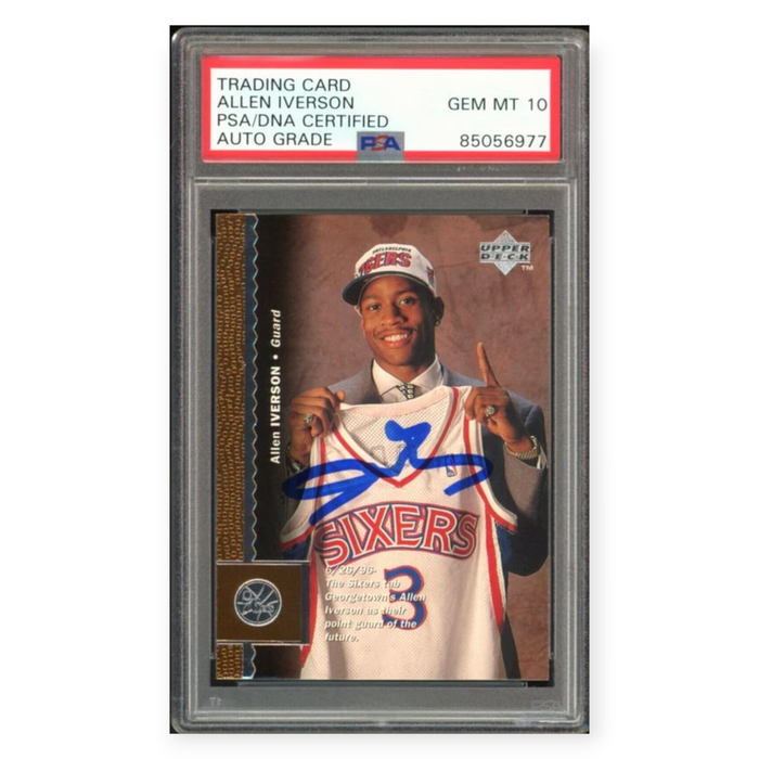 Allen Iverson On Card Autographed 1996 Upper Deck Rookie Card RC On Card Auto #91 PSA 10 Auto Grade