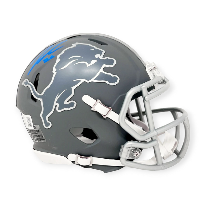 Jahmyr Gibbs Detroit Lions Autographed Slate Alternate Mini Helmet Beckett