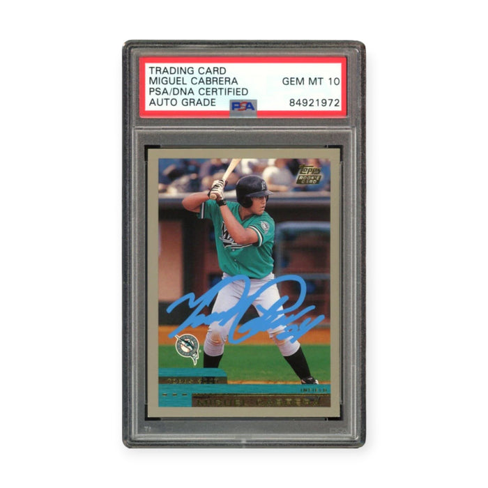 Miguel Cabrera On Card Autographed 2000 Topps Traded RC Blue Ink PSA 10 Auto Grade