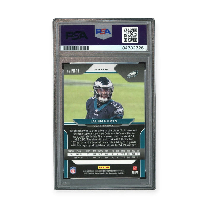 Jalen Hurts On Card 2020 Panini Prizm Black Silver Rookie RC PSA 10 Auto Grade Gem Mint