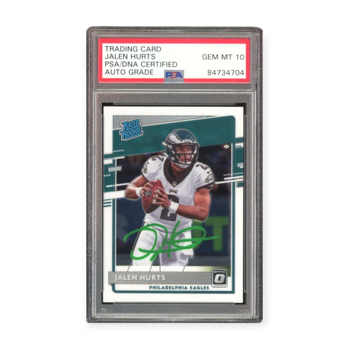 Jalen Hurts On Card 2020 Donruss Optic Rated Rookie RC PSA 10 Auto Grade Gem Mint