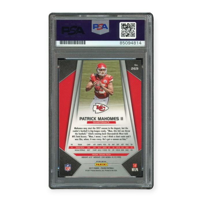 Patrick Mahomes On Card Autographed 2017 Panini Prizm Silver Rookie Red Ink PSA 10 Auto Grade