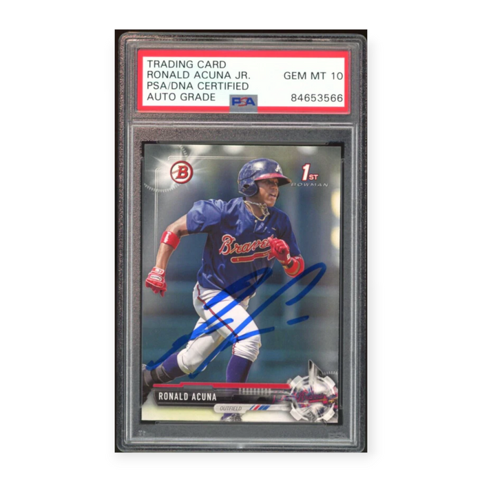 Ronald Acuna Jr. On Card Autographed 2017 Topps Bowman Prospects Rookie PSA 10 Auto Grade