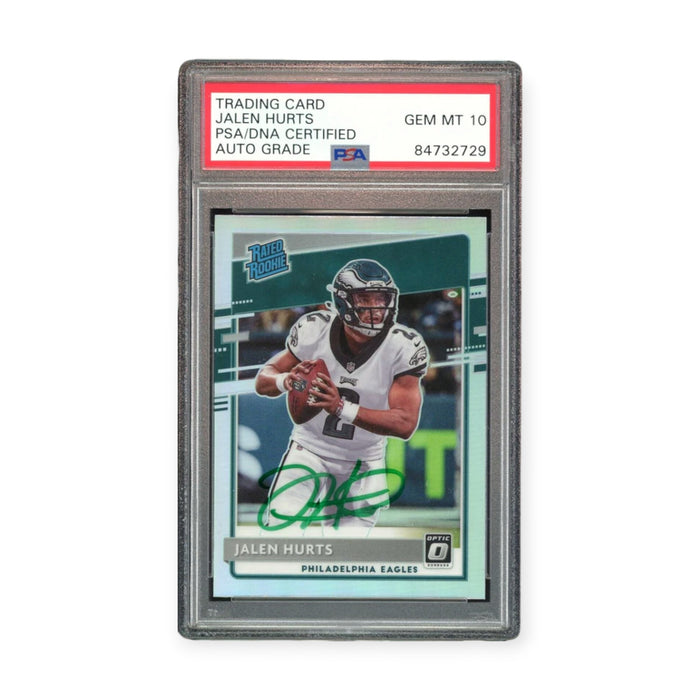 Jalen Hurts On Card 2020 Donruss Optic Holo Rookie RC PSA 10 Auto Grade Gem Mint