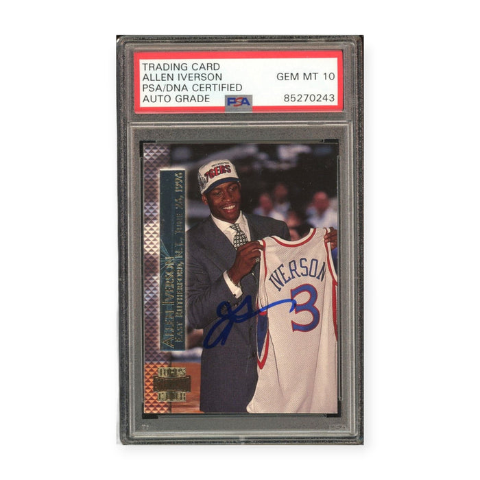 Allen Iverson On Card Autographed 1996 Topps Stadium Club Rookie Card RC PSA 10 Auto Grade