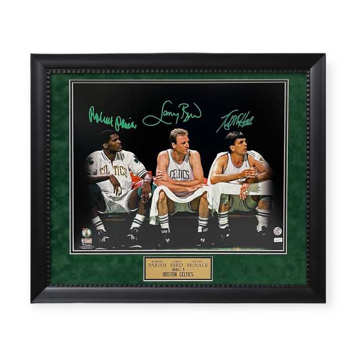 Larry Bird, Robert Parish & Kevin Mchale Celtics Autographed 16x20 Photo Framed to 23x27 NEP